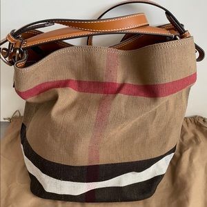 BURBERRY Canvas Mega Check Ashby Hobo Saddle Brown bag